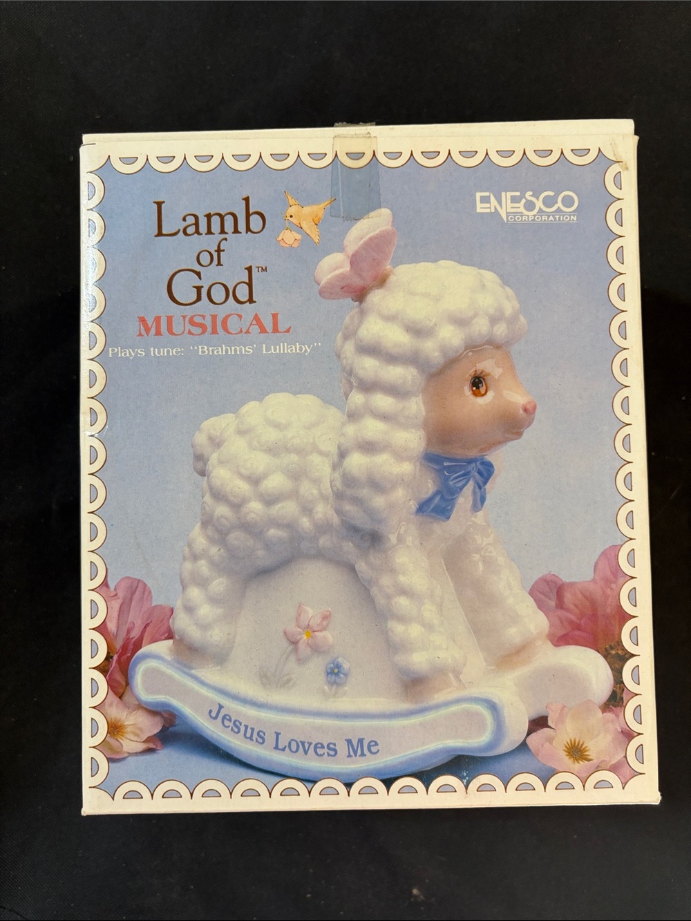 Vintage 1990 Enesco Lamb of God “Jesus Loves Me” Musical Figurine w/ Box